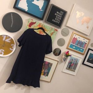 ZAC Zac Posen size 12 navy dress with ruffles.